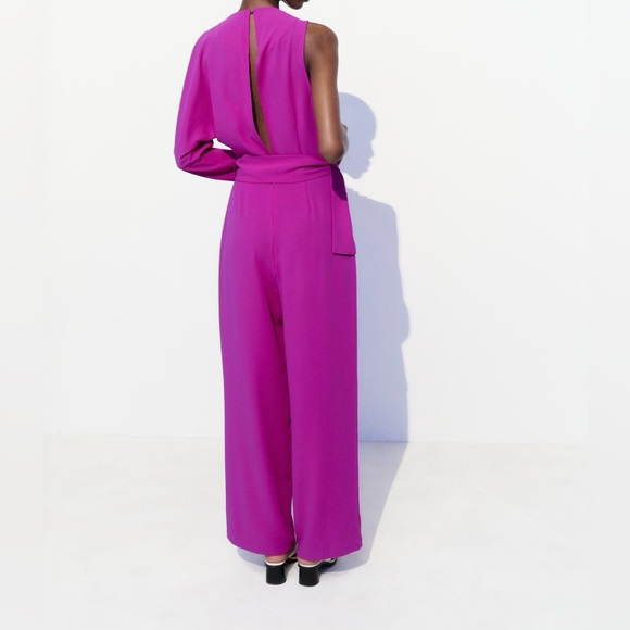 ZARA Women’s Asymmetric Jumpsuit Romper Wide Leg Off Shoulder Belt Cut Out XS - Picture 6 of 8